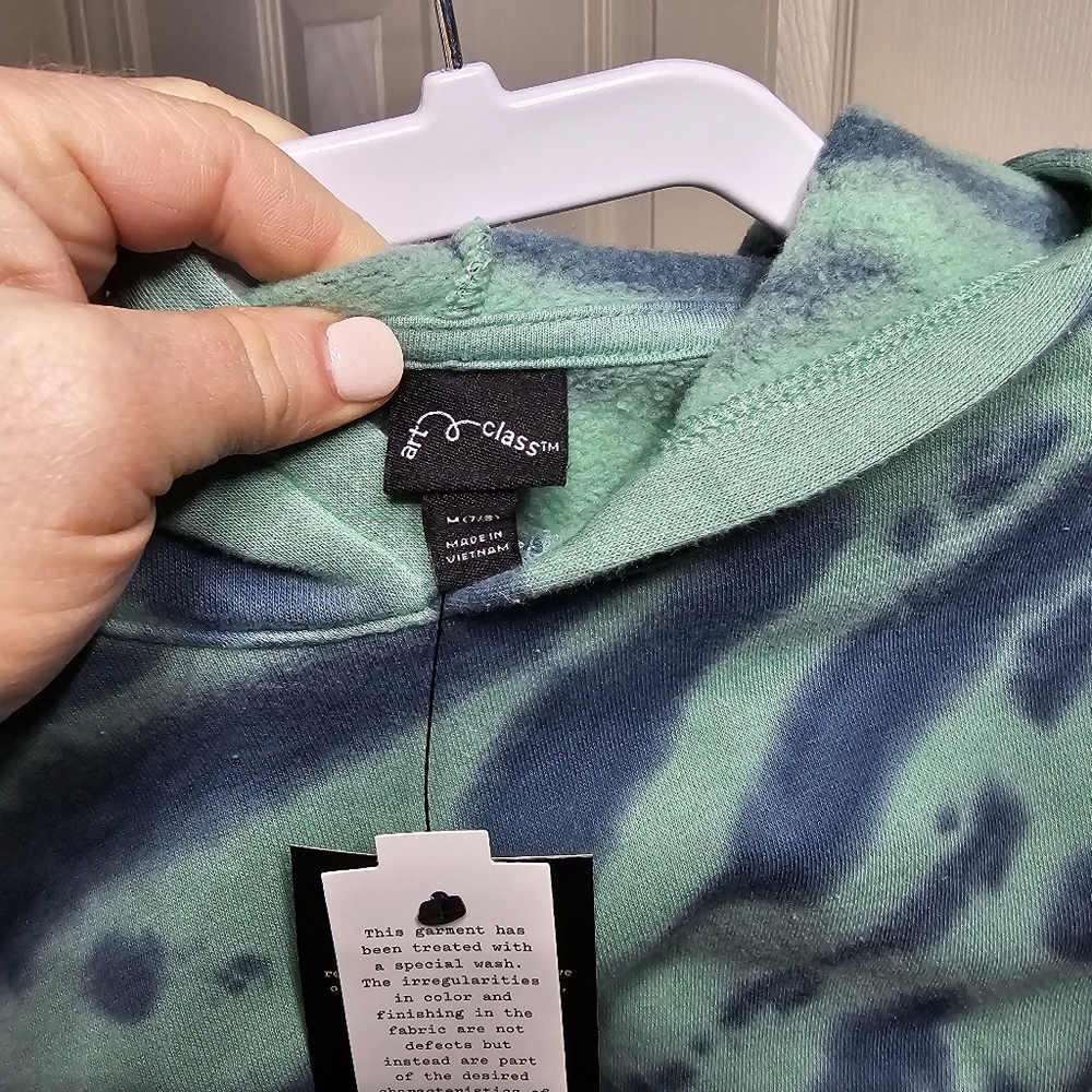 Art Class Girls Boxy Cropped Hoodie Fleece Tie Dye Green Blue NWT Size M 7/8 - Picture 7 of 8